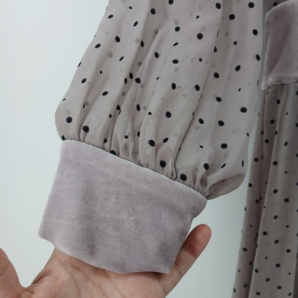 AsKnowAs Sheer Velour Polka Dot Wrap Dress Womens SM Retro Romantic Whimsy - Picture 2 of 11